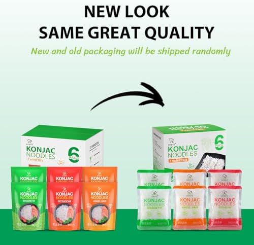 Soeos Konjac Noodles, Shirataki Noodle, 9.5 oz (270g)*6 Packs, Low Calorie, Low Carb, Keto and Paleo Friendly, 3 Variety Noodles, Fettuccine, Angel Hair, Spaghetti, Total 57 Ounce