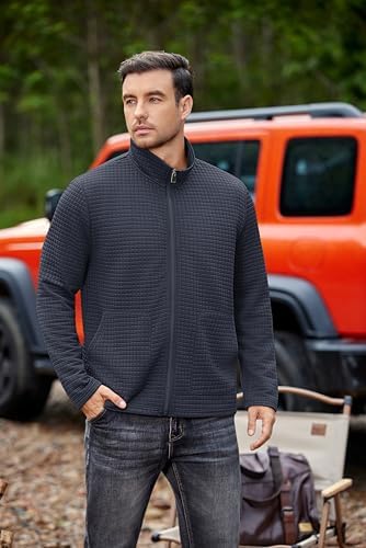 COOFANDY Men's Lightweight Varsity Jacket Casual Bomber Jackets Waffle Zip Up Sweatshirts with Pocket