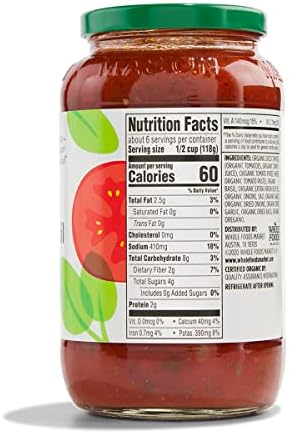 365 by Whole Foods Market, Organic Tomato Basil Pasta Sauce, 25 Ounce (Pack of 2)