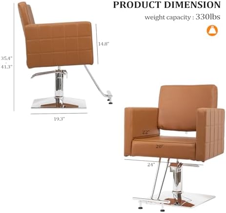 Bonnlo Salon Styling Chair for Hair Stylist Wide Seat, Hydraulic Barber Chair with Stainless Steel Footrest, Camel Hair Salon Chair Heavy Duty, Beauty Spa Cosmetology Shampoo Hairdressing Equipment