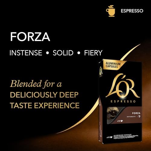 L'OR Espresso Capsules, 50 Count Forza, Single-Serve Aluminum Coffee Capsules Compatible with the L'OR BARISTA System & *Nespresso Original Machines