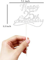 Happy 25th Anniversary Cake Toppers - Silver Anniversary Decorations for 25th Wedding Anniversary Parties