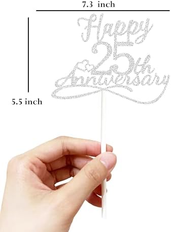 Happy 25th Anniversary Cake Toppers - Silver Anniversary Decorations for 25th Wedding Anniversary Parties