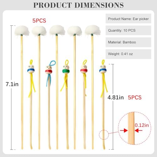 10 Pcs Bamboo Ear Cleaner Set - 5 Cute Doll Spoons & 5 Goose Feather Picks, Gentle Ear Wax Remover Tools for Adults/Kids, Chinese Style Home/Travel Kit