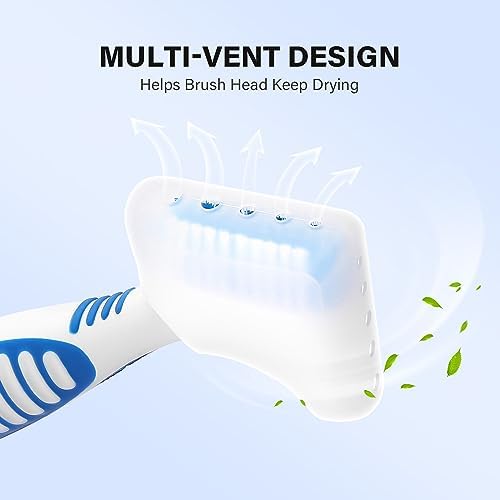 Anbbas 2pcs Double Bristle Head Denture Brush Dental Cleaning Brush with Covers and Portable Toothbrush Cup Holder, Properly Clean Oral Appliance