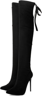 Women's Over The Knee Stretch High Boots Pointed Toe Sexy Stiletto High Heel Lace Up Fall Boots for Cosplay Dance Party