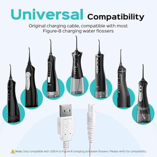 COSLUS Original Water Flosser Charger: for Aquasonic, Nicwell, Oralfree, Nicefeel, Hangsun, Tovendor, Zerhunt Figure-8 Replacement Charger Water Flosser, Dental Pick Charger Cord, USB A White