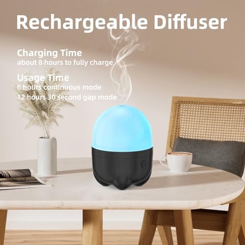 150ML Cordless Battery Operated Essential Oil Diffuser, Portable Rechargeable Diffuser with 7 LED Color ChangingLights （Dark Wood）