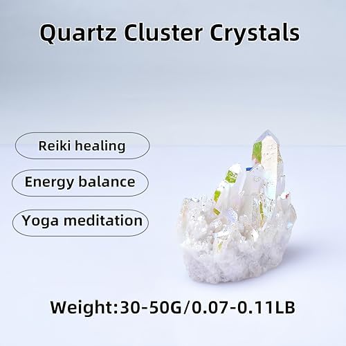 Angel Aura Quartz Crystal Cluster - Titanium Coated Healing Stones for Energy Balance, Reiki, Meditation & Spiritual Growth (1PC 1.1-1.8 OZ)