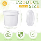 Leinuosen 16 Pcs 1 Gallon White Plastic Bucket with Handle and Lid Reliable Heavy Duty Barrel Pail Container Food Safe Bucket for Multipurpose Storage Paint Art Crafts Projects
