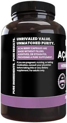 PURE ORIGINAL INGREDIENTS Acai Berry (365 Capsules) No Magnesium Or Rice Fillers, Always Pure, Lab Verified