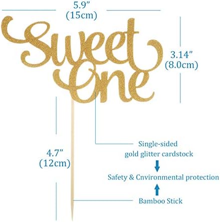 1st Birthday Gold Cake Topper - Glitter Sweet One Cake Topper for Photo Booth Props, Single-Sided First Anniversary Party Shower Cake Smash Decorating