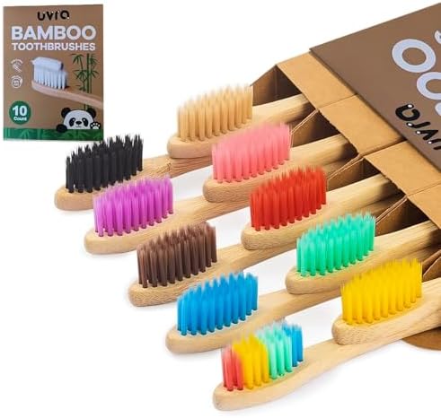 Bamboo Toothbrushes - 10 Pack Medium Adult Toothbrush Biodegradable Manual Toothbrushes Soft Bristle Natural Bamboo Tooth Brush Dental Eco Wood Toothbrush (Multicolour)