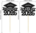 36Pcs Graduation Cap Cupcake Toppers Glitter Class of 2026 Congrats Grad Cap Cupcake Picks Graduation Theme Cake Decorations for 2026 Grad Party Supplies Black
