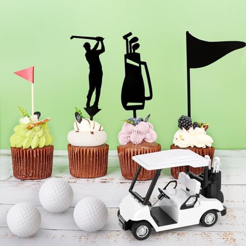 21 Pack Golf Cake Decorations Set with Golf Cart Toy Flag Golf Ball Green Tree, Golf Birthday Cake Toppers for Golf Theme Birthday Party Decoration Supplies