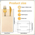 Cindeer 150 Pcs Champagne Linen Dinner Feel Napkins with Built in Flatware Pocket Prefolded Paper Disposable Airlaid Guest Hand Towel for Silverware Wedding Reception Christmas Baby Shower