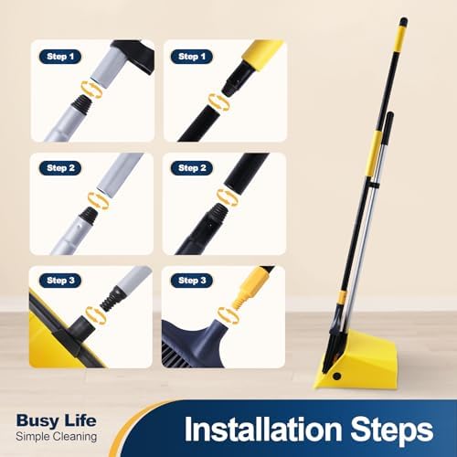 Yocada Commercial Broom and Dustpan Set with Comb Commercial Outdoor Indoor for Courtyard Garage Lobby Mall Market Floor Home Kitchen Room Office Pet Hair Rubbish