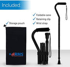 RMS Folding Cane with Offset Foam Handle, Adjustable Walking Stick with Carrying Pouch (Black)