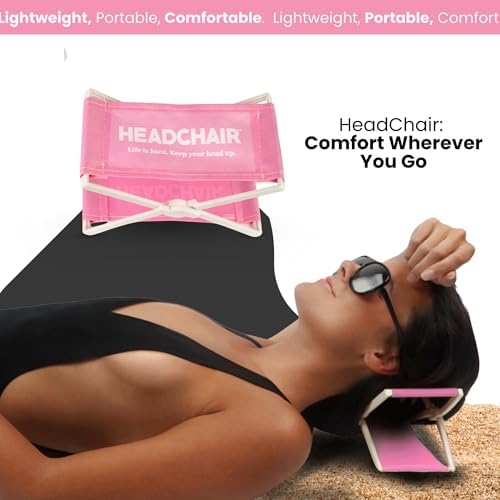 HeadChair™ – Vintage Beach Lounger Headrest | Compact Folding Beach Pillow (Pink Lemonade)
