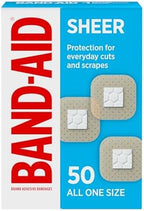 BAND-AID Brand Sheer Spots Adhesive Small Square Bandages, Sterile, Individually Wrapped Discreet First Aid & Wound Care for Minor Cuts & Scrapes, Quilt-Aid Comfort Pads, One Size, 50 ct
