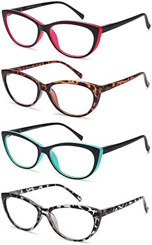 EYEURL 4 Pack Cat Eye Reading Glasses for Women, Blue Light Blocking Readers Lightweight Spring Hinge Anti Eyestrain UV Fashion Eyeglasses +1.50