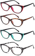 EYEURL 4 Pack Cat Eye Reading Glasses for Women, Blue Light Blocking Readers Lightweight Spring Hinge Anti Eyestrain UV Fashion Eyeglasses +1.50