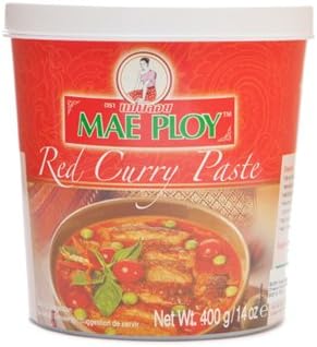 Mae Ploy Red Curry Paste, Authentic Thai Curry Paste With Red Chili, Shrimp Paste, Lemongrass and Aromatic Herbs for Cooking Butter Chicken, Rendang, Curries, Stews and Other Dishes, 2.2lbs Tub