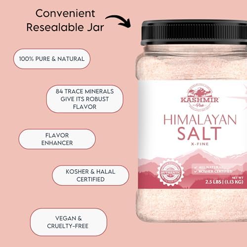 LA SALT CO Kashmir 2.5 Lbs Pink Himalayan Salt Jar, X-Fine | 100% Pure, Food Grade with 84 Trace Minerals | Kosher Certified, Vegan, Non-GMO, & Cruelty-Free