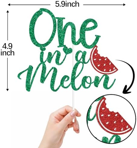 Green Glitter One in a Melon Cake Topper, Summer Watermelon One Cake Décor, Watermelon Baby's 1st Birthday Party Decorations