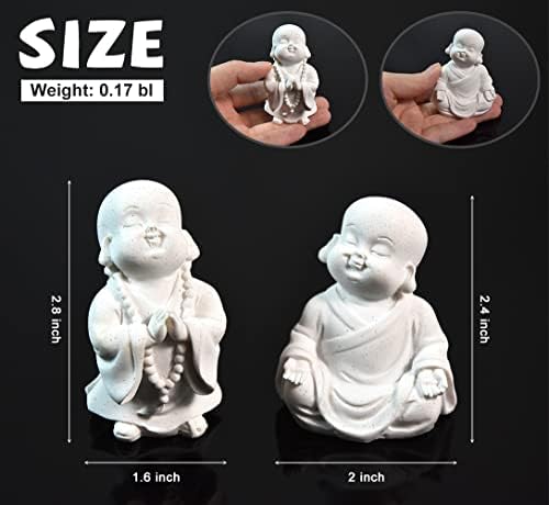 fazhongfa 2pcs Buddha Statue Happy Laughing Buddha Figurine Cute Small Monk Statues Mini Maitreya Buddha Minimalist for Desktop Ornament Home Decor Car Dashboard and Shelf Decorations Buda (White)