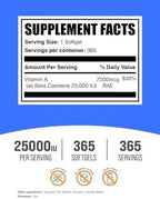 BulkSupplements.com Beta Carotene 25000 IU Softgels - Vitamin A Supplement, Beta Carotene Supplements - for Eye Support, Gluten Free, 1 Softgel per Serving, 365 Count (Pack of 1)