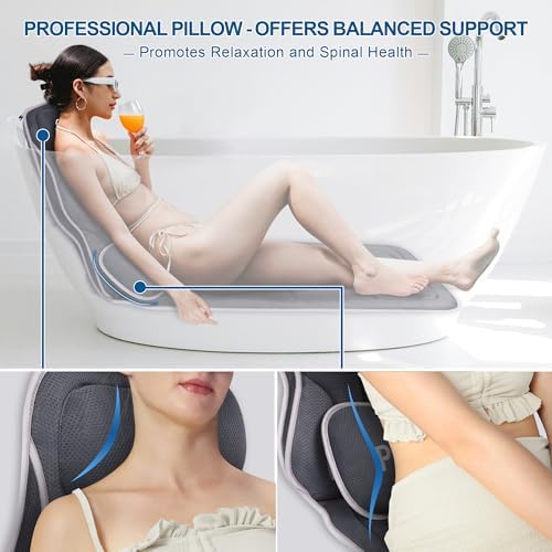 Poemland Full Body Bath Pillow for Tub - Extra Long & Thick Tub Pillow with Head, Back & Lumbar Support, 168 Non-Slip Suction Cups, Soft 5D Mesh Spa Cushion, Fits All Tubs-Gift for Soaking(Gray)