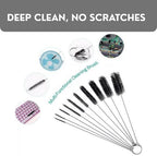 10 Pcs Black Nylon Straw Cleaning Brush Set – Flexible Pipe Cleaner Brushes for Bottles, Kettles, Tubes & Spouts – Durable Stainless Steel Wire with High-Density Bristles