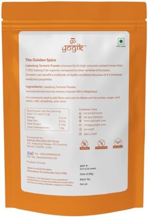 Go-Yogik Lakadong Turmeric Powder-5.3oz/150g, High Curcumin (>9%) | Certified Organic (NPOP – India)| Add in Smoothies,cooking, teas, latte |Lab Tested, Traditionally Grown, Sun Dried.