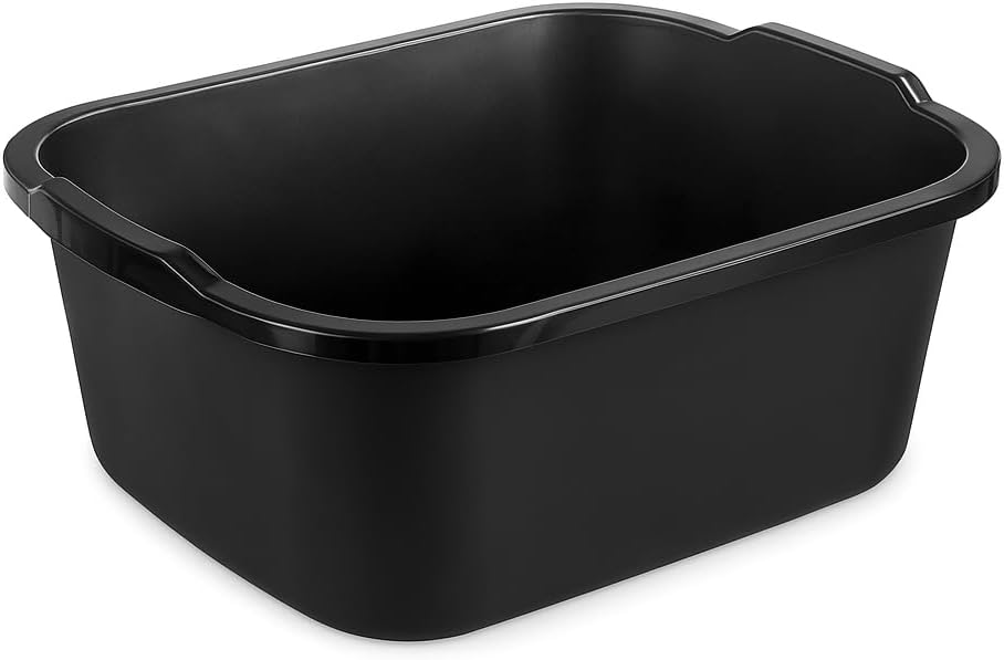 18 Quart Plastic Dishpan, Black Multi-Purpose Wash Basin Tub for Kitchen, Sink, Laundry, Cleaning Tasks