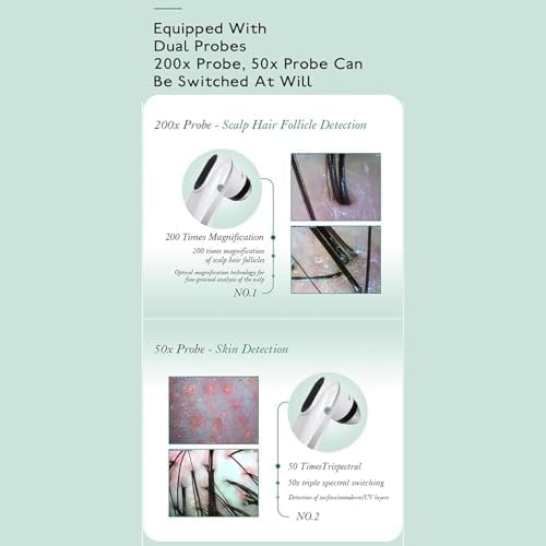 Skin Diagnostic Hair Analyzer, 11-inch Skin Scalp Detector MultiFunctional Hair Follicle Analyser Machine with 50x/200x Dual Heads, Skin Health Detection for Home Salon Use