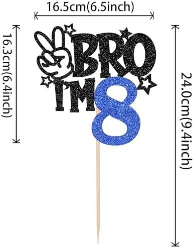 1 PCS Brother I'm 8 Cake Topper Glitter Star Happy 8th Birthday Cake Pick Bro I'm 8 Cake Decoration It's My 8th Birthday Decorations for Boys Cheers to 8 Years Old Birthday Party Supplies Blue