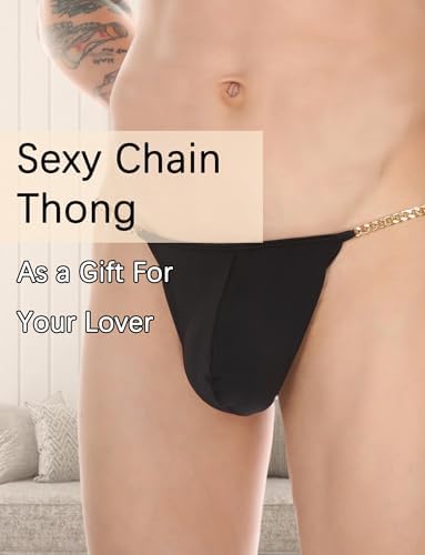 SEAUR Men's Ice Silk Bikini Thongs Panties Bugle Pouch G String Underwear Low Rise T Back Briefs with Metal Chains