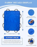 SPRING SEAON Patient Positioning Bed Pad with Handles – Transfer & Slide Sheet for Elderly Care, Waterproof Washable Draw Sheet for Hospital or Home Use, 46.5" x 38.5", 450 LBS Support,Blue
