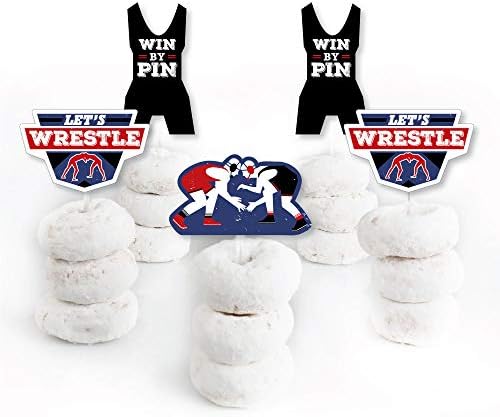 Big Dot of Happiness Own the Mat - Wrestling - Dessert Cupcake Toppers - Birthday Party or Wrestler Party Clear Treat Picks - Set of 24