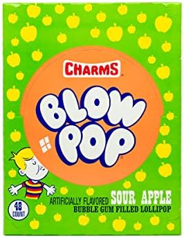 Charms Blow Pop Lollipops - Individually Wrapped Dual Candy and Gum Suckers - Peanut Free, Gluten Free - Bulk Treat for Kids and Adults – Sour Apple, 48 Count (Pack of 1)