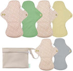 wegreeco 6 Pcs Reusable Menstrual Pads, Ultra Absorbent Cloth Pads for Heavy Flow, Sanitary for Teens, Women, Nonslip, Inner Mustard Yellow, Grey, Beige, Rose Gold Outer, S