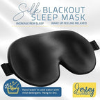 Jersey Slumber 100% Silk Sleep Mask for Women Men Side Sleeper - Light Blocking Eye Mask for Sleeping, Zero Pressure Soft Blindfold, Adjustable Strap, Silk Eye Cover for Travel Nap - Black