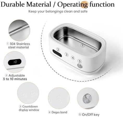 Powerful Ultrasonic Cleaner for Jewelry, Eyeglasses, Watch & Brushes, 480ML Stainless Steel Tank, Portable Design, Fast Clean for Ring, Earring, Bracelet & Necklace, with Smart Timer & Degas Function