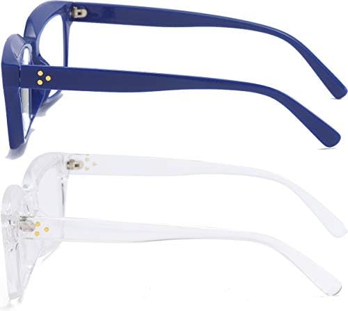 REAVEE 2 Pack Oprah Style Oversized Reading Glasses for Women Men Blue Light Blocking, Ladies Stylish RetroSquare Large Computer Readers (Blue/Clear 2.75x)