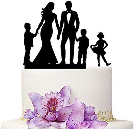 Wedding Cake Topper - Mom and Dad With 3 Children Family Anniversary Cake Topper