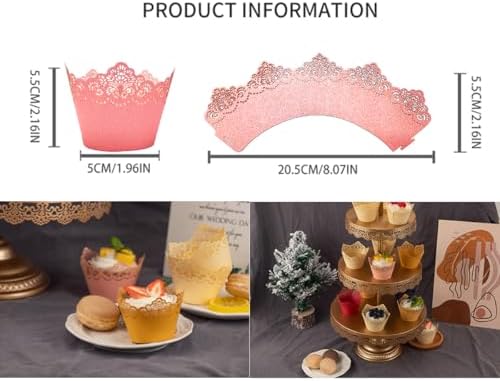 50Pcs Cupcake Wrappers Hollowing Out Crown Bake Cake Paper Lace Laser Cut Liner Baking Cup Wraps Muffin for Wedding Party Birthday Decoration (Light Pink)