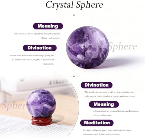 Rockcloud Natural Fluorite Crystal Ball with Resin Stand, Polished Crystal Sphere Decorative Ball Sculpture Figurine for Meditation Fengshui Home Decor, 2.01-2.36 Inches