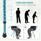 Goplus Walking Cane with Seat, Heavy Duty Aluminum Alloy Crutch Chair with LED Light and Retractable 3 Legs, Portable Anti-Slip Seat Cane, Lightweight Walking Stick for Seniors Elderly