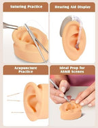 2 Pcs Soft Silicone Ear Model, Left and Right Flexible Fake Ear for Earrings Display, Realistic Ear Model for Piercing Practice, Acupuncture Teaching Tool (Medium Skin Tone)